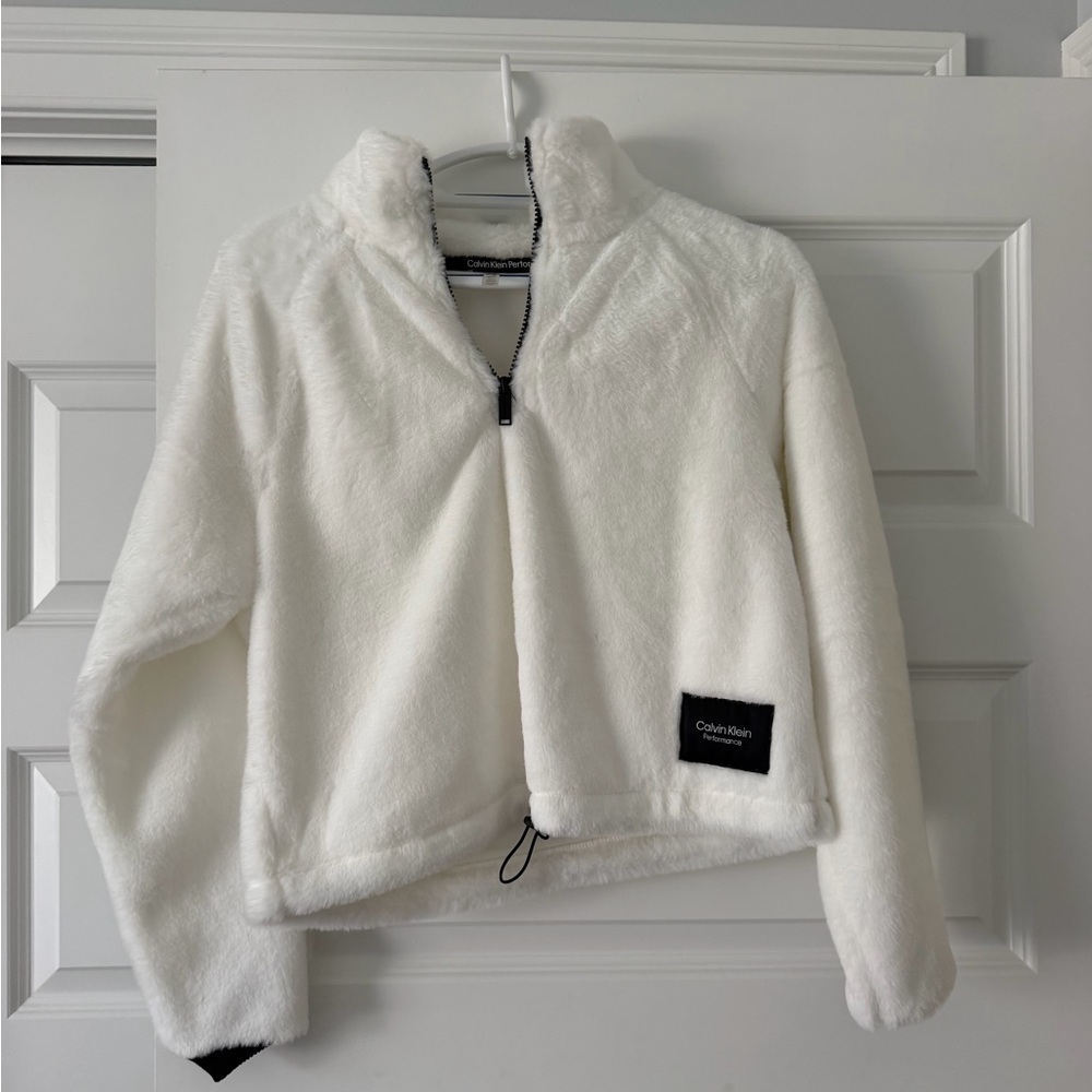 Calvin Klein White Plush Half-Zip Performance Jacket